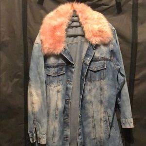 Denim Jean Jacket w/ Pink Fur Collar
